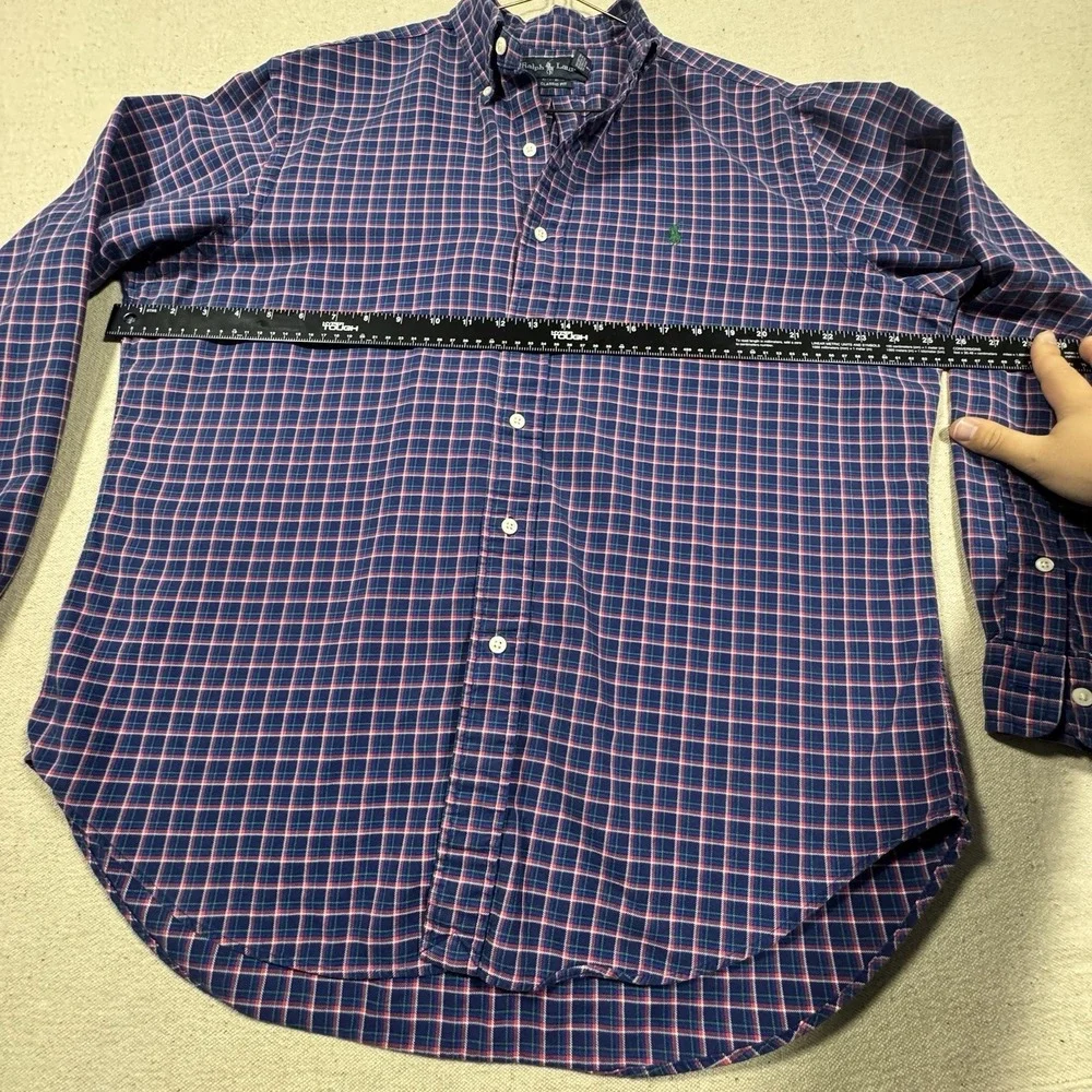 Polo Ralph Lauren Size L Green Navy Plaid Poplin‎ Long Sleeve Button Down Shirt